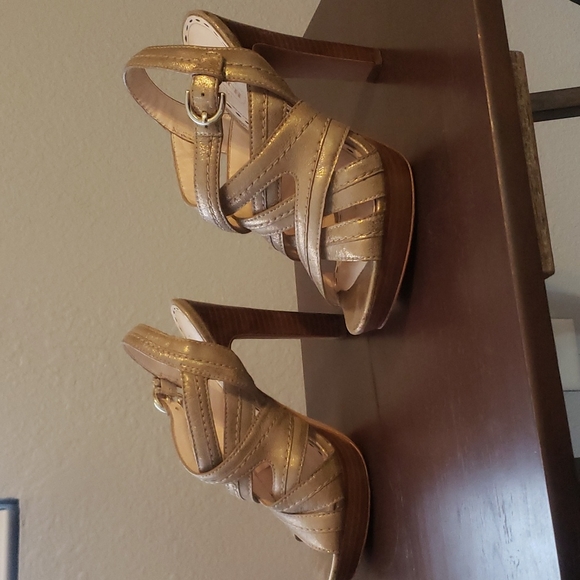 Coach Brynne Leather Strappy Sandal Chunky Heels - Picture 3 of 12